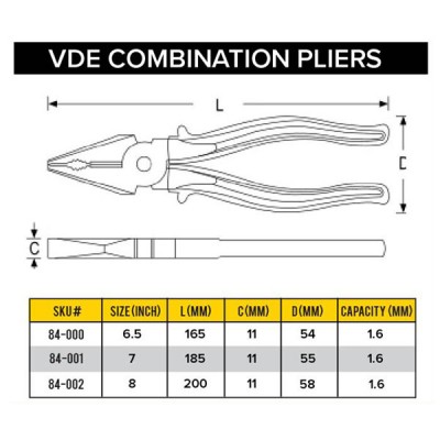 STANLEY 84-000/ 001/002 VDE COMBINATION PLIERS 6.5
